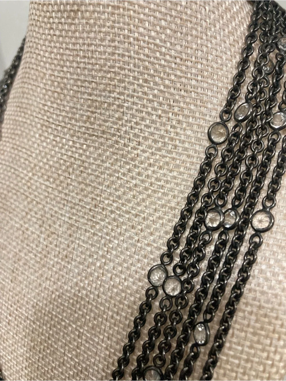 💗 SOLD💗 Emporio Armani Gunmetal Multi-Strand Necklace with Clear Crystals